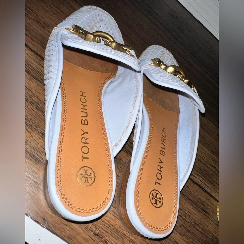 Tory Burch✨Mules Horsebit loafers RARE woven leather clogs slippers